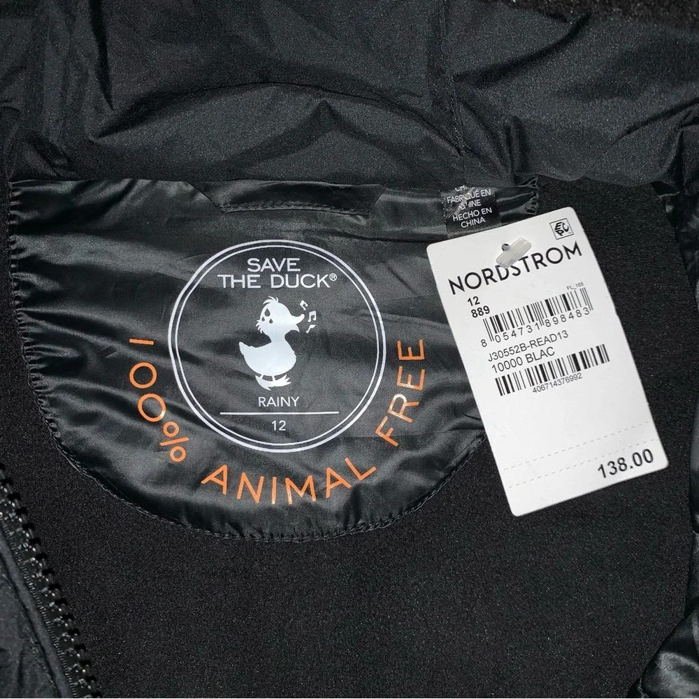Save The Duck Kids' Derik Hooded Recycled Puffer Jacket In Black Size 12